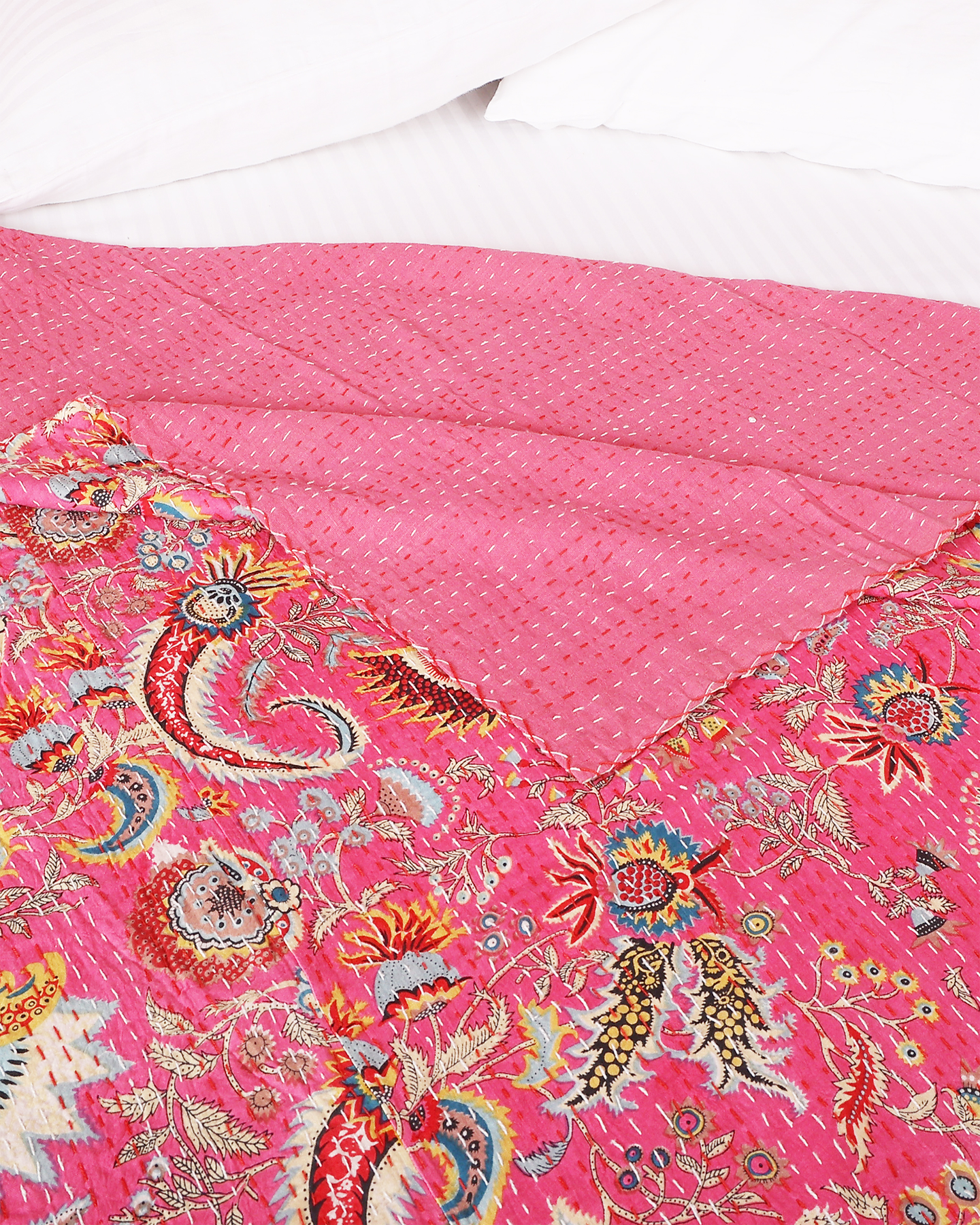 Handblocked Printed Hand Kantha Double Bed Dohar/Bed Cover
